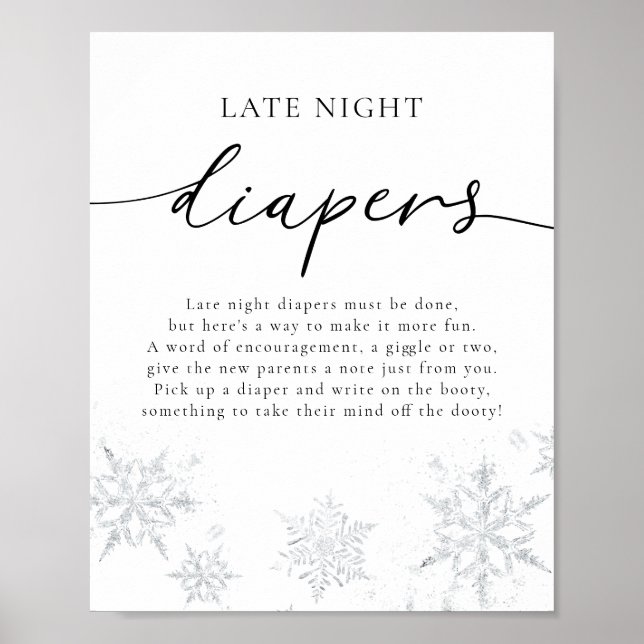 Snowflakes Late Night Diapers Sign (Front)