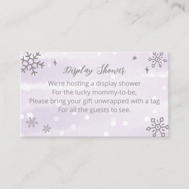 Snowflakes Lavender Baby Shower Display Shower Enclosure Card (Front)