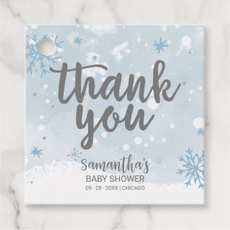 Snowflakes Light Blue Boy Baby Shower Thank You Favor Tags