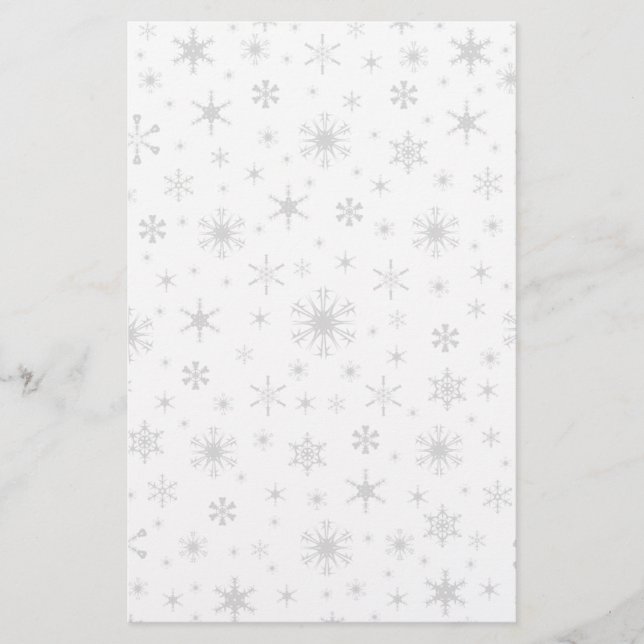 Snowflakes – Light Gray on White Stationery (Front)