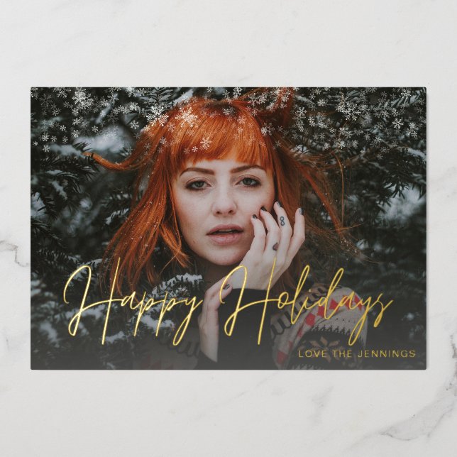 Snowflakes Light & Photo(s) Holiday Foil Invitation (Front)