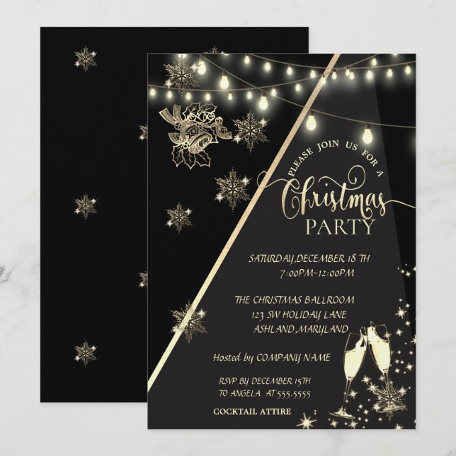 Snowflakes,Lights, Glass Company Christmas Party Invitation (Front/Back)
