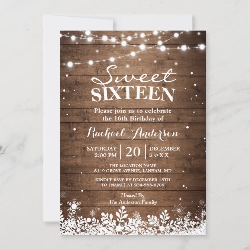 Snowflakes Lights Winter Sweet 16 Birthday Party Invitation