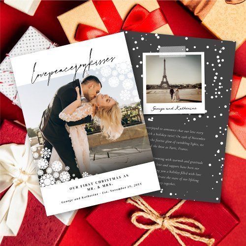 Snowflakes Love Peace Joy Kisses Photo Wedding Holiday Card
