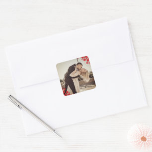 Snowflakes Love Peace Joy Kisses Photo Wedding Square Sticker