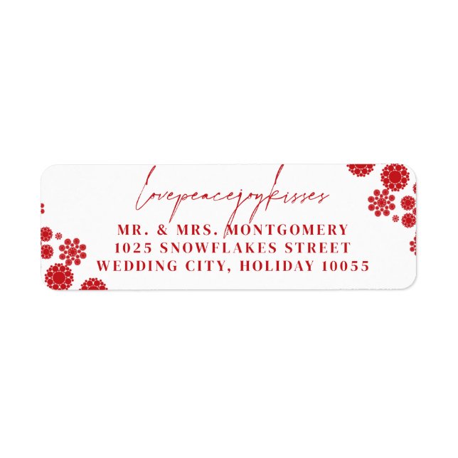 Snowflakes Love Peace Joy Kisses Wedding Address Label (Front)