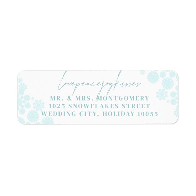 Snowflakes Love Peace Joy Kisses Wedding Address Label (Front)