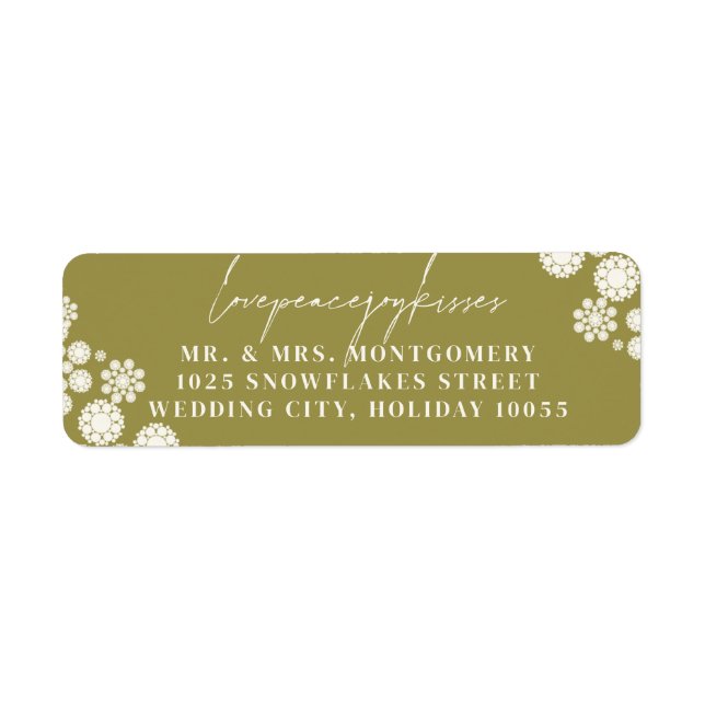 Snowflakes Love Peace Joy Kisses Wedding Address Label (Front)