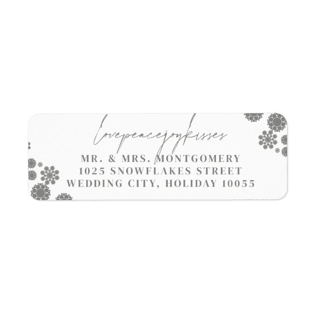 Snowflakes Love Peace Joy Kisses Wedding Address Label (Front)