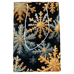 Snowflakes Magic Christmas Black Gold Blue Medium Gift Bag