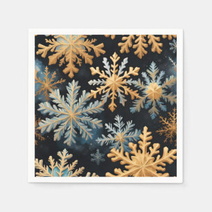 Snowflakes Magic Christmas Black Gold Blue Napkins