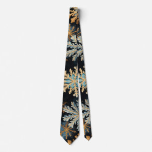 Snowflakes Magic Christmas Black Gold Blue Neck Tie