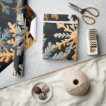  Snowflakes Magic Christmas Black Gold Blue Wrapping Paper