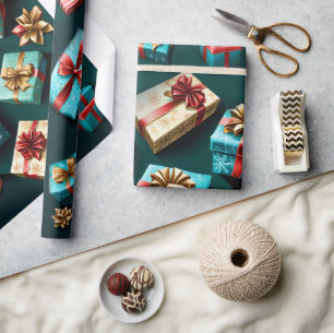 Snowflakes Magic Christmas Black Gold Blue Wrapping Paper