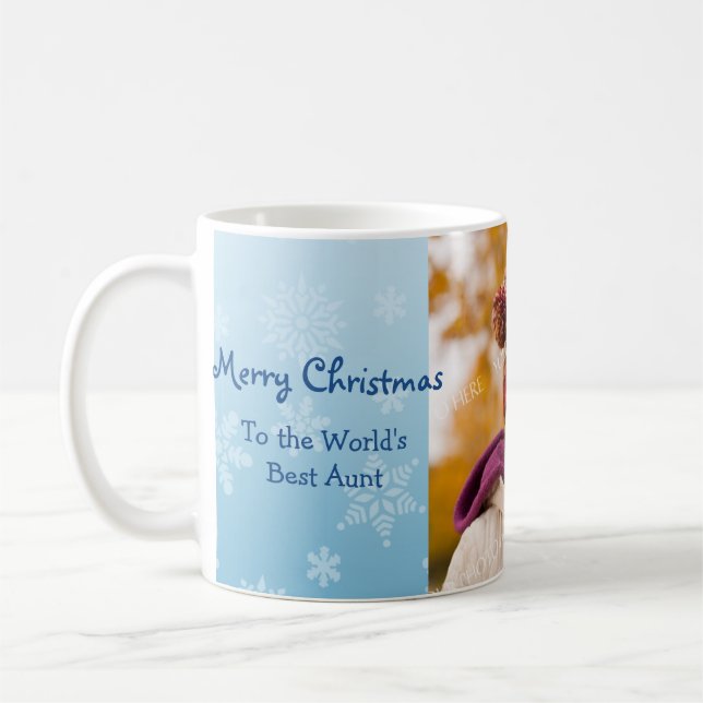 Snowflakes Merry Christmas Aunt Photo Mug (Left)