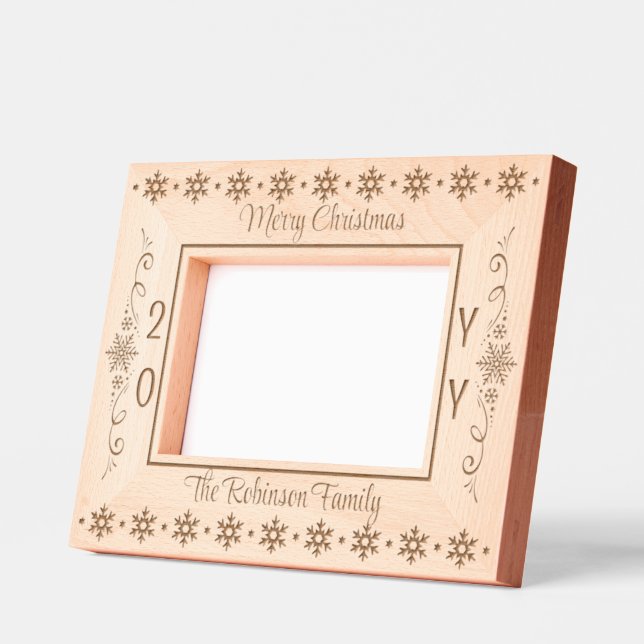 Snowflakes Merry Christmas Family Name | Year Engraved Frames (Left)