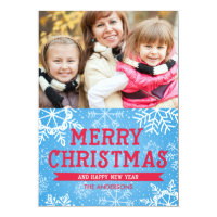 Snowflakes Merry Christmas Happy New Year Photo Card
