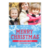 Snowflakes Merry Christmas Happy New Year Photo Magnetic Card