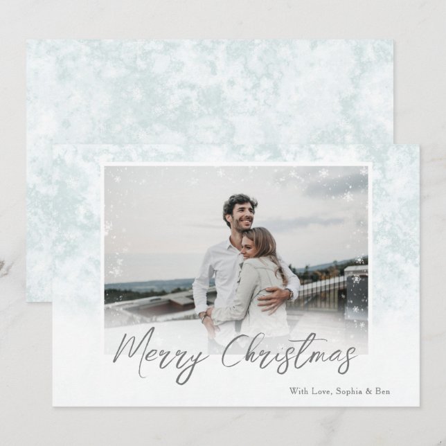 Snowflakes Merry Christmas One Photo Holiday Card (Front/Back)