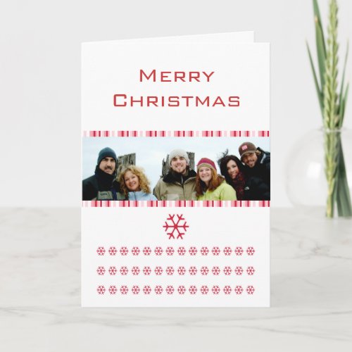 Snowflakes Merry Christmas Stripes Family Photo Holiday Card