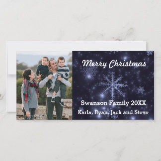 Snowflakes Midnight Blue Background Photo Card