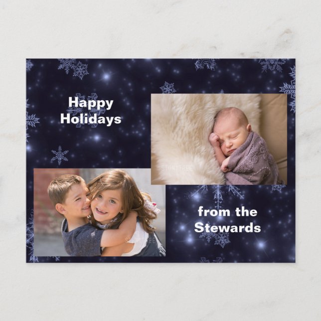 Snowflakes Midnight Blue Holiday Photo Postcard (Front)