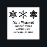 Snowflakes Minimalist Christmas Name and Address Rubber Stamp<br><div class="desc">Make your holiday card addressing easier with this return address rubber stamp, featuring a simply chic holiday design: three elegant snowflakes, an icon of Christmastime, over a customizable name in a trendy script font, and three lines of address in traditional sans serif. Perfect for easily addressing a stack of Christmas...</div>