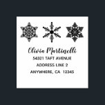 Snowflakes Minimalist Christmas Name and Address Rubber Stamp<br><div class="desc">Make your holiday card addressing easier with this return address rubber stamp, featuring a simply chic holiday design: three elegant snowflakes, an icon of Christmastime, over a customizable name in a trendy script font, and three lines of address in traditional sans serif. Perfect for easily addressing a stack of Christmas...</div>