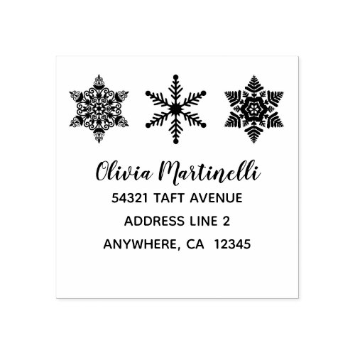 Snowflakes Minimalist Christmas Name and Address Rubber Stamp