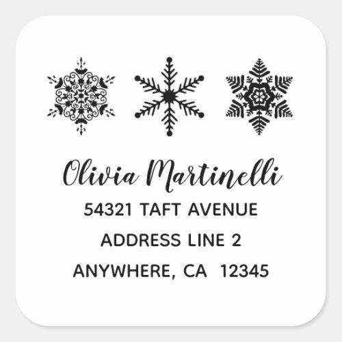 Snowflakes Minimalist Christmas Return Address Square Sticker