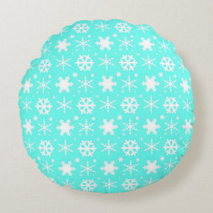 Snowflakes Mint Round Pillow