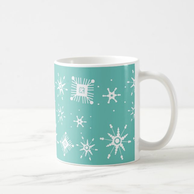Snowflakes Mix Geometrical Teal Coffee Mug (Right)