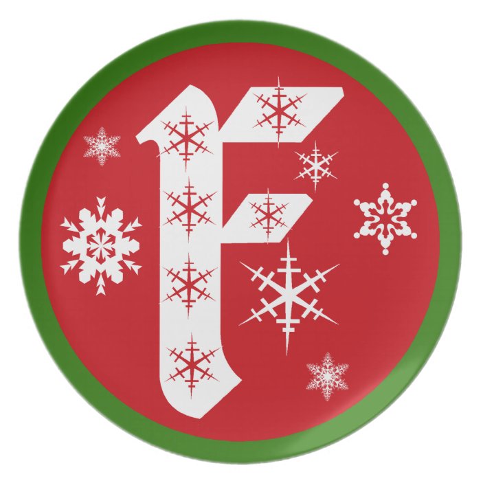 Snowflakes Monogram Letter F Dinner Plate