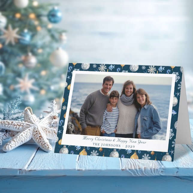 Snowflakes & Nautical Elements Christmas Photo Holiday Card (Snowflakes and Nautical Elements Christmas Photo Holiday Card)