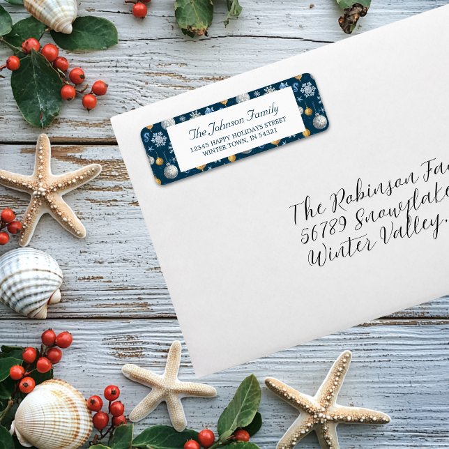 Snowflakes & Nautical Elements Pattern Label (Snowflakes & Nautical Elements Pattern Return Address Label)