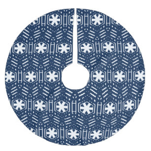 Snowflakes navy blue and white pattern Christmas Brushed Polyester Tree Skirt
