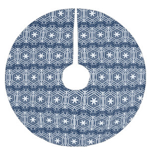 Snowflakes navy blue white festive cute Christmas Brushed Polyester Tree Skirt