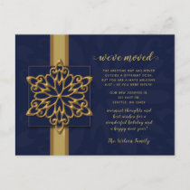 Snowflakes Navy Gold Holiday Moving Announcement Postcard