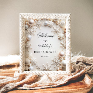 Snowflakes Neutral Baby Shower Welcome  Poster