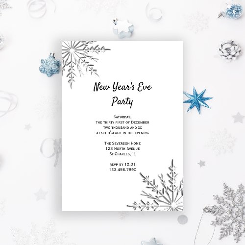 Snowflakes New Years Eve Party Invitation