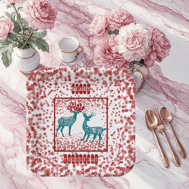 Snowflakes Nordic Merry Christmas Reindeer Scandia Paper Plates (Snowflakes Nordic Merry Christmas Reindeer Scandia Paper Plates)