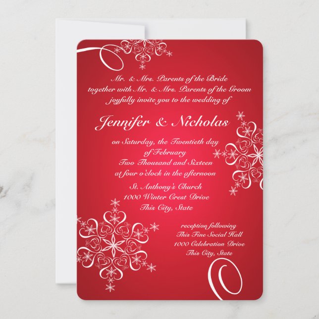 Snowflakes of Love Winter Wedding Red 2 Invitation (Front)