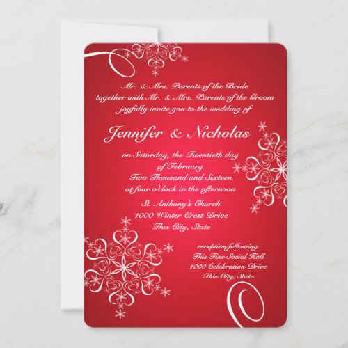 Snowflakes of Love Winter Wedding Red 2 Invitation