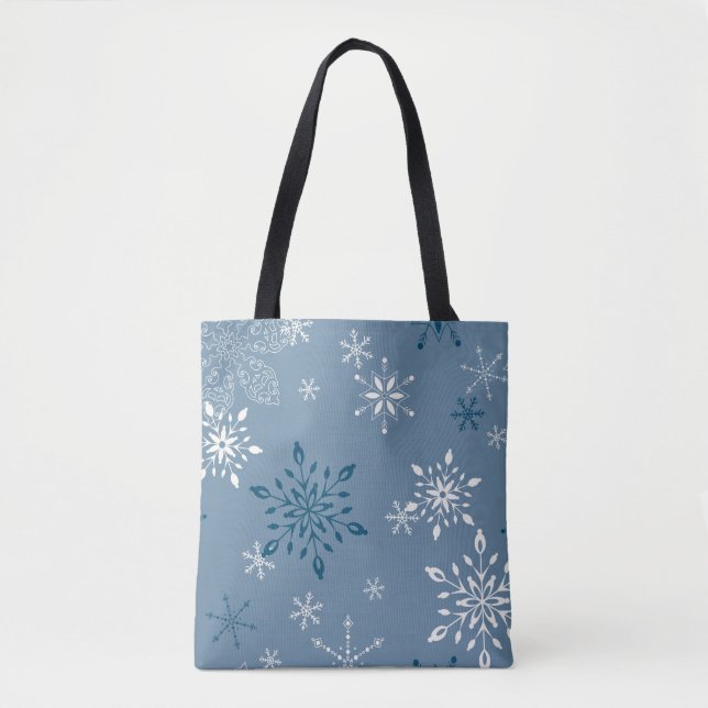 Snowflakes on a blue background tote bag (Front)