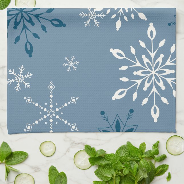 Snowflakes on a blue background towel (Folded)