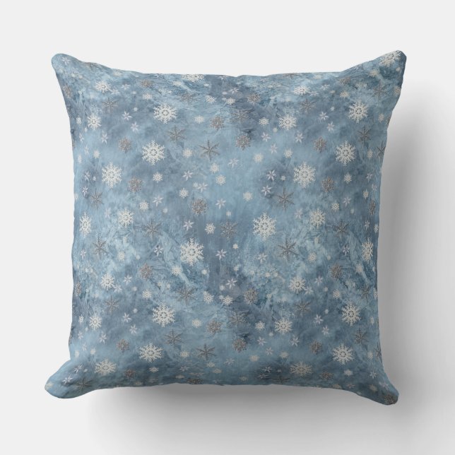 Snowflakes  on a Frozen Glass Window Throw Pillow (Front)