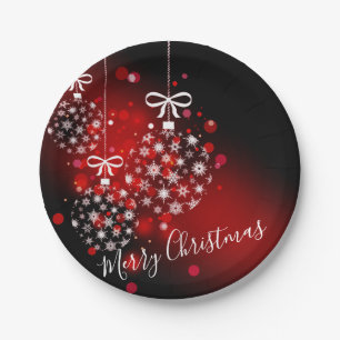 Snowflakes on a red and black background.  paper plates