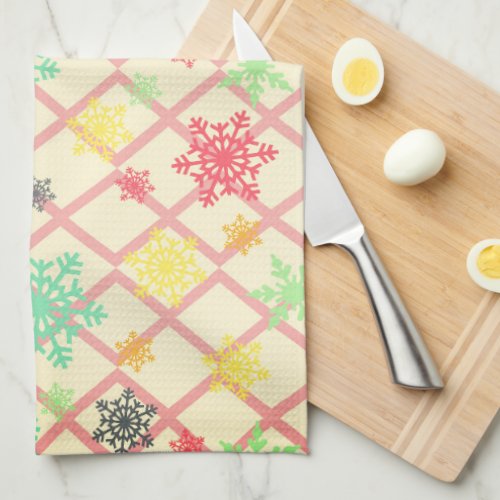 Snowflakes on a yellow background with trellis towel