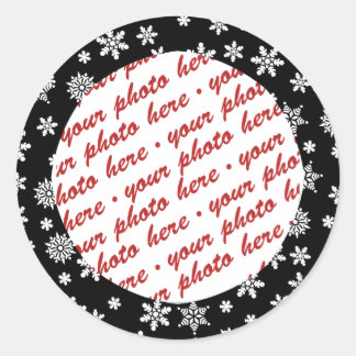 Snowflakes on Black Background Photo Frame Classic Round Sticker