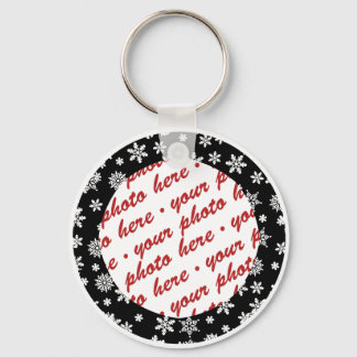 Snowflakes on Black Background Photo Frame Keychain